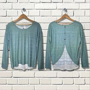 Alya Lace Trim & Button Back Detail Knit Teal Sweater